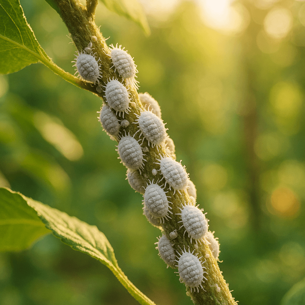 Cochenilles farineuses sur une tige de plante