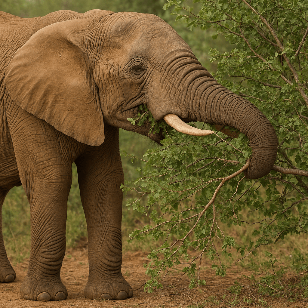 Éléphant sauvage consommant des branches basses dans son milieu naturel