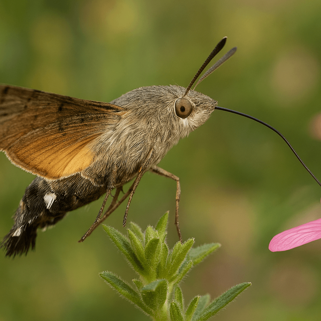 Gros plan d’un moro-sphinx montrant ses antennes, ses ailes et sa trompe